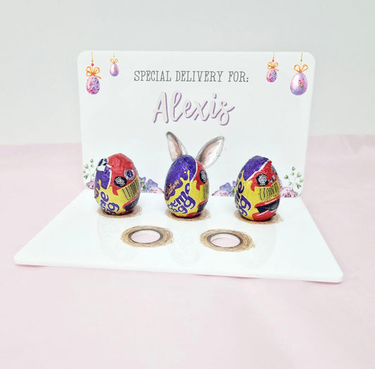 Printed acrylic egg holder- pink/purple bunny