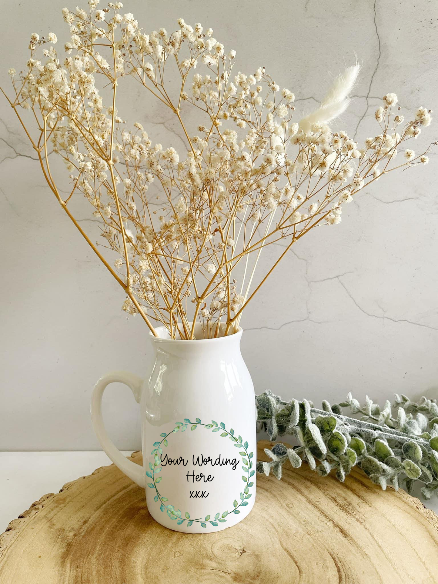 Floral wreath milk jug vase