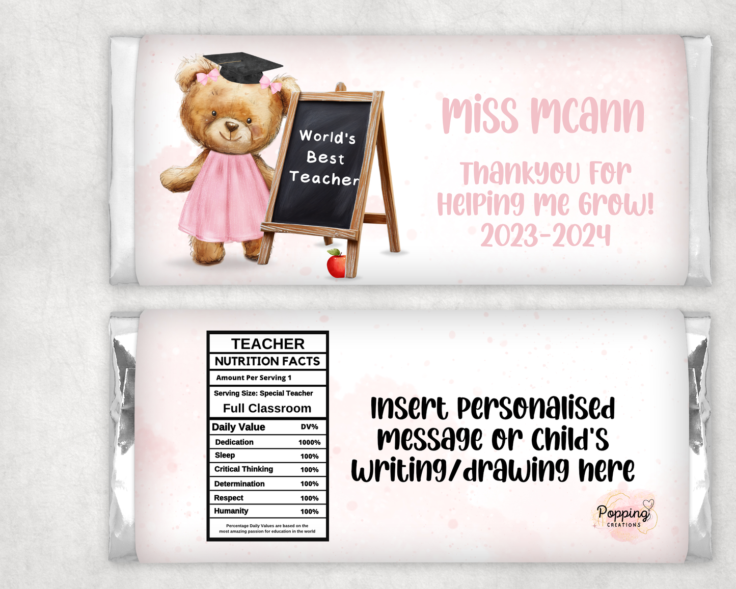 Personalised Chocolate Bar Wrapper - Bear with chalkboard