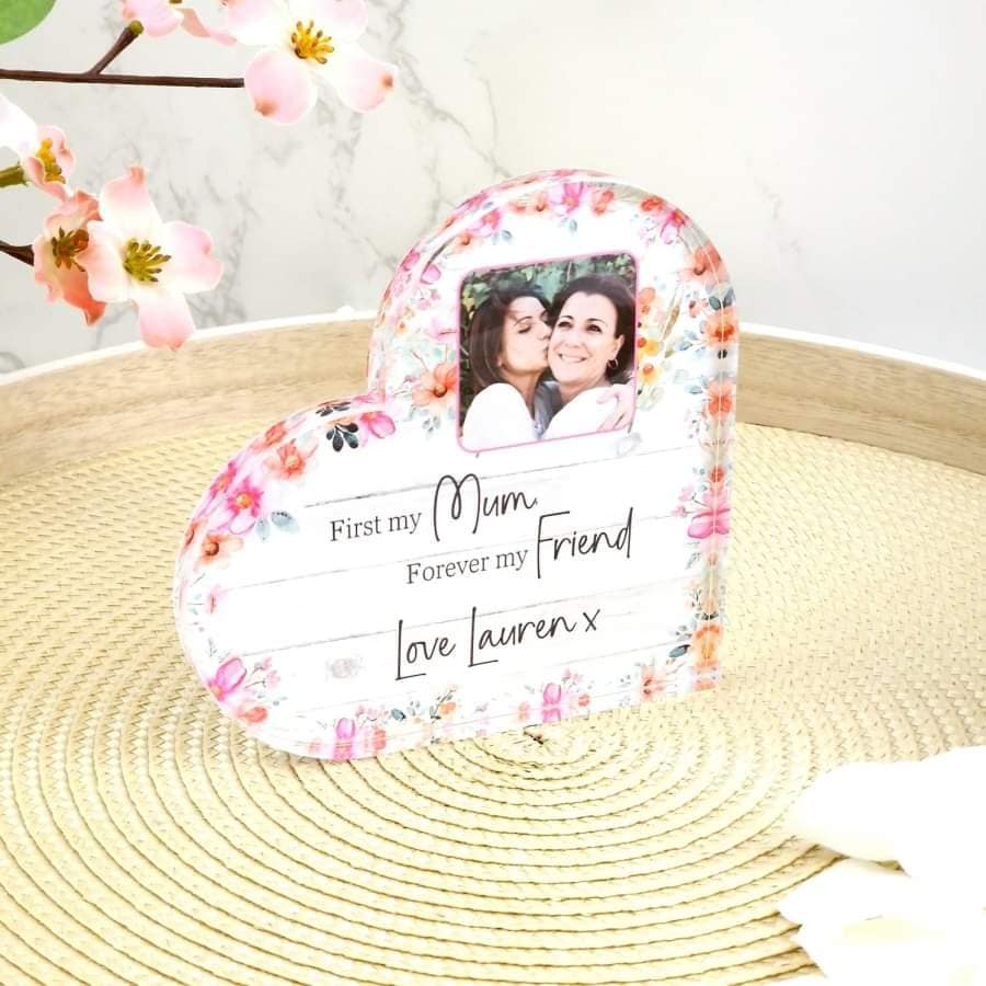 Floral printed heart photo block- freestanding